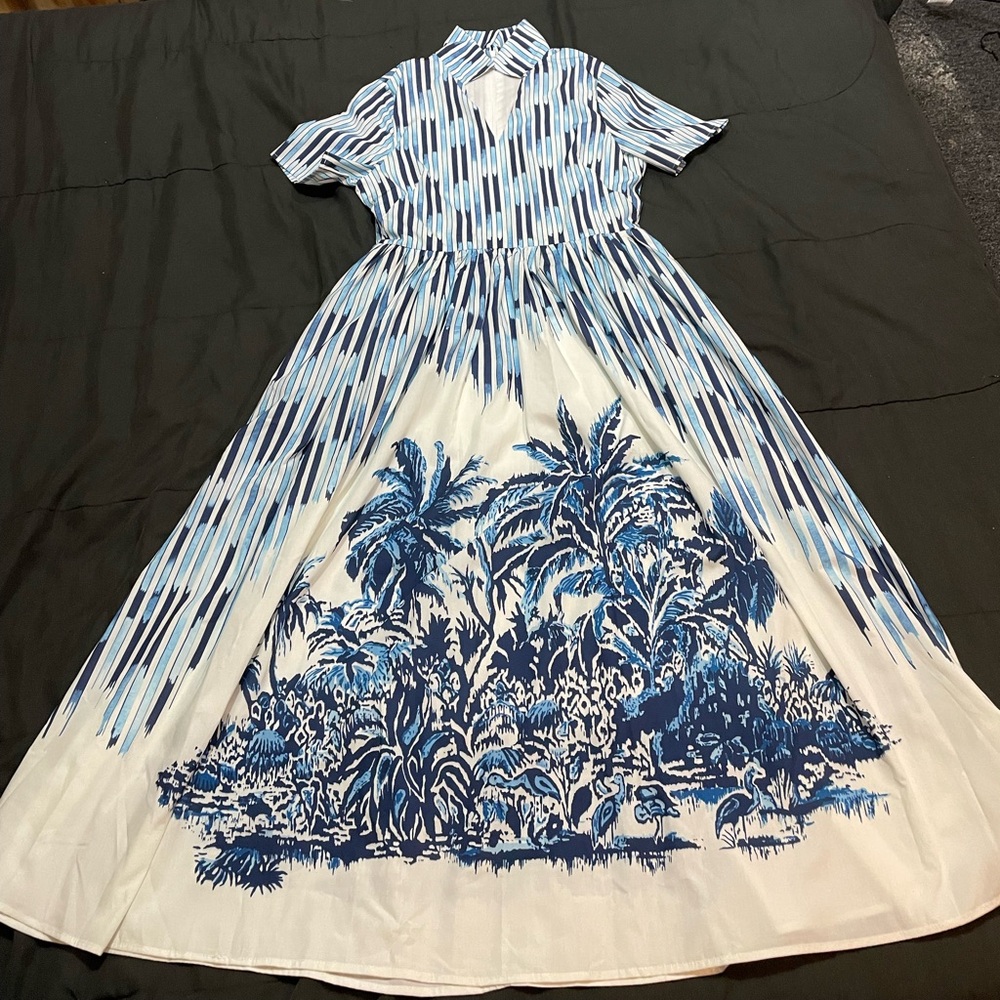 Blue and White Maxi Dress